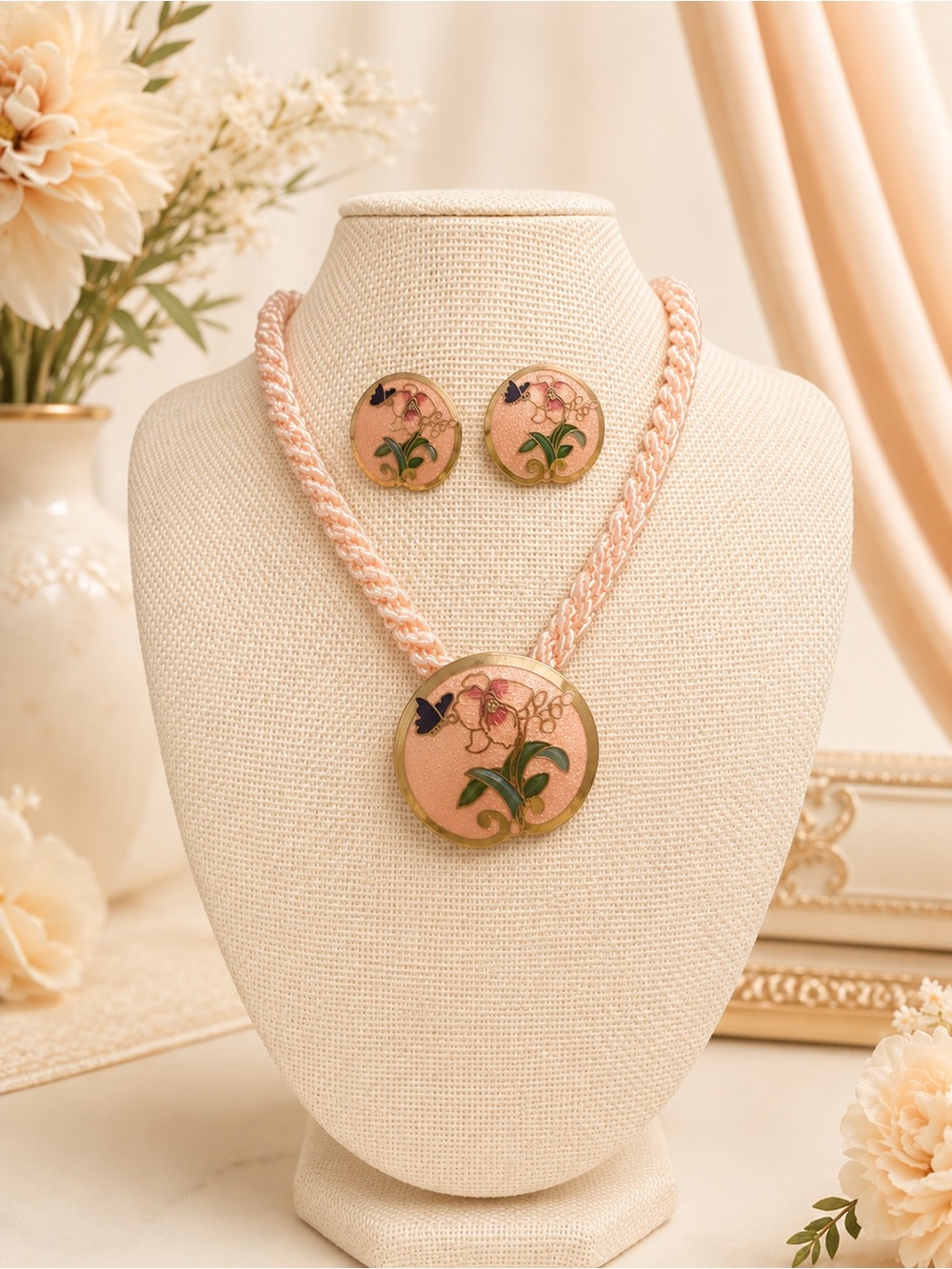 Rare Peach Cloisonné 2Piece Set